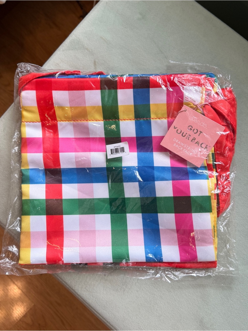 ban.do Multicolor Plaid Drawstring Backpack - Red, Pink, Yellow, Green, Blue